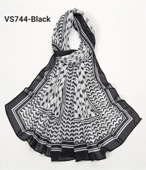 Chiffon Fabric Palestine Hijab-VS744 Black color-Size: 180×70 cm