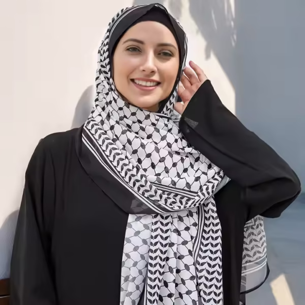 Chiffon Fabric Palestine Hijab-VS744 Black color-Size: 180×70 cm - Image 3