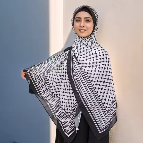 Chiffon Fabric Palestine Hijab-VS744 Black color-Size: 180×70 cm - Image 4